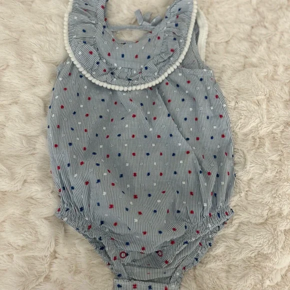 Patriotic Baby Romper bubble with Red and Blue Dots - Picture 1 of 3